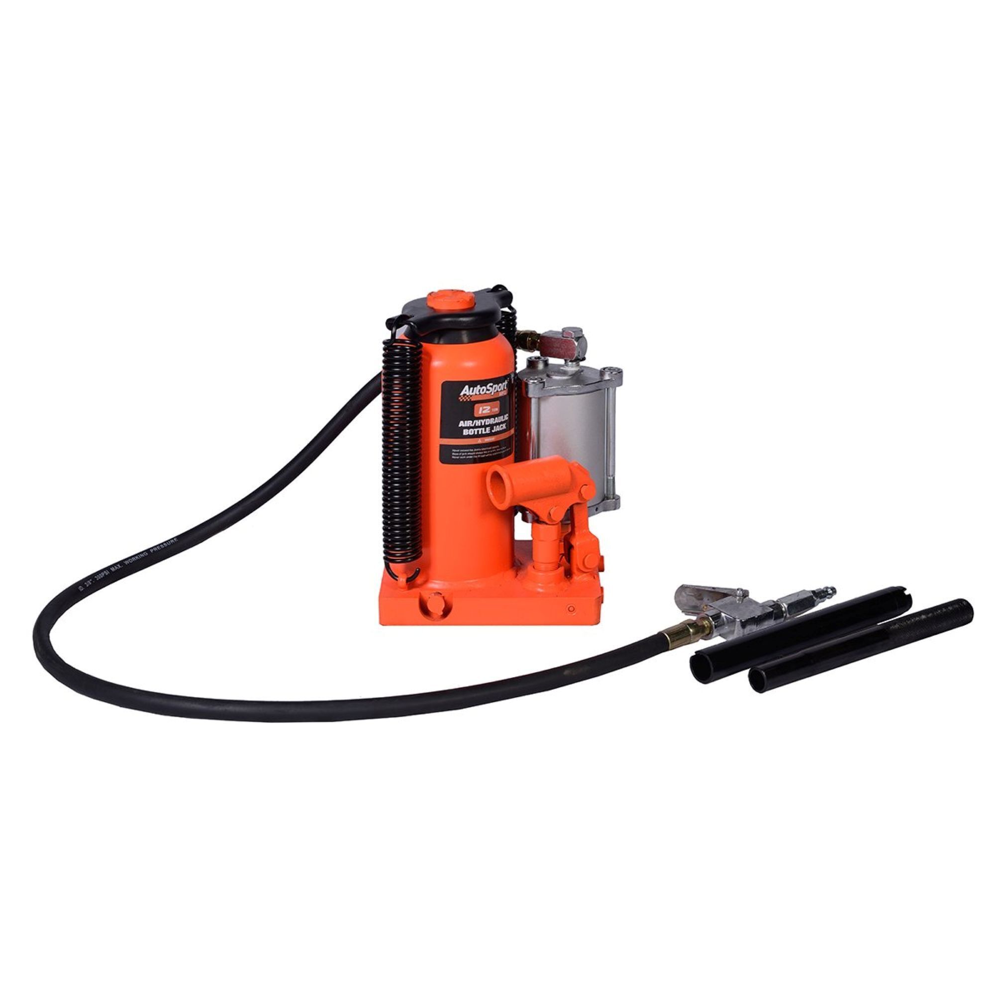 AutoSport Air Hydraulic Bottle Jack — 12 Ton, 10 1/4in. Low Height, 20in. High Height, Heavy-Duty Air Motor, Model# ASM2021